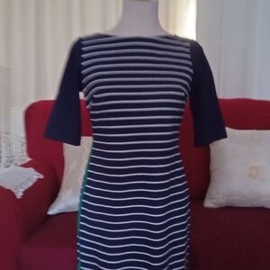 Eliza J Navy and White Striped Dress